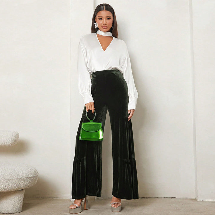 Olive Velour Tiered Pant