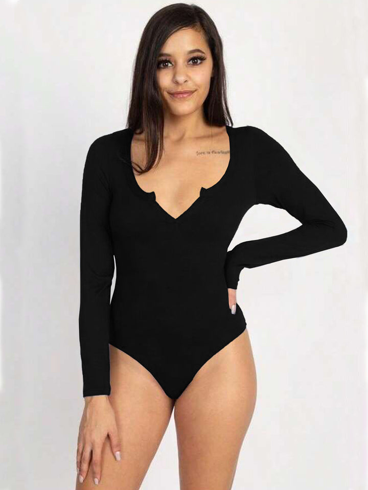 Black Full Sleeved Scoop V-Neck Bodysuit
