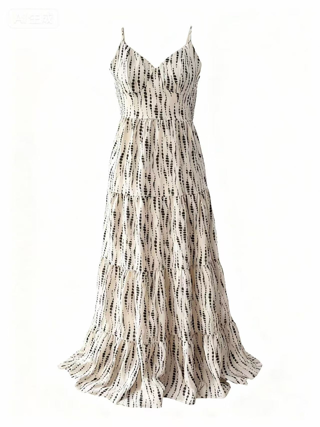 Cream Shoulder Strap Back Bow Tiered Dress