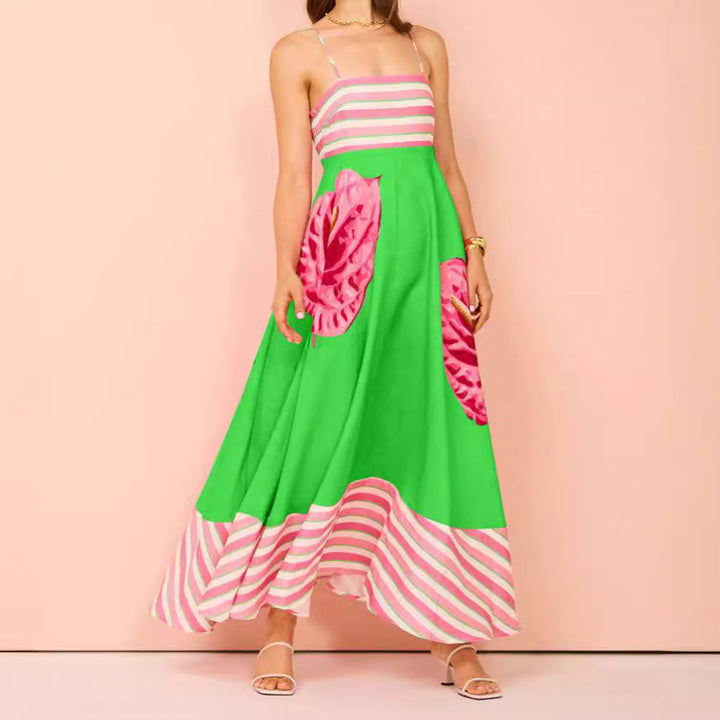 Green Printed Fit And Flare Maxi Dress