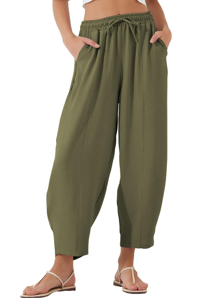 Green Elasticated Waist Band Wide Leg Trouser