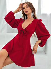 Red V Neck Tie Up Dress