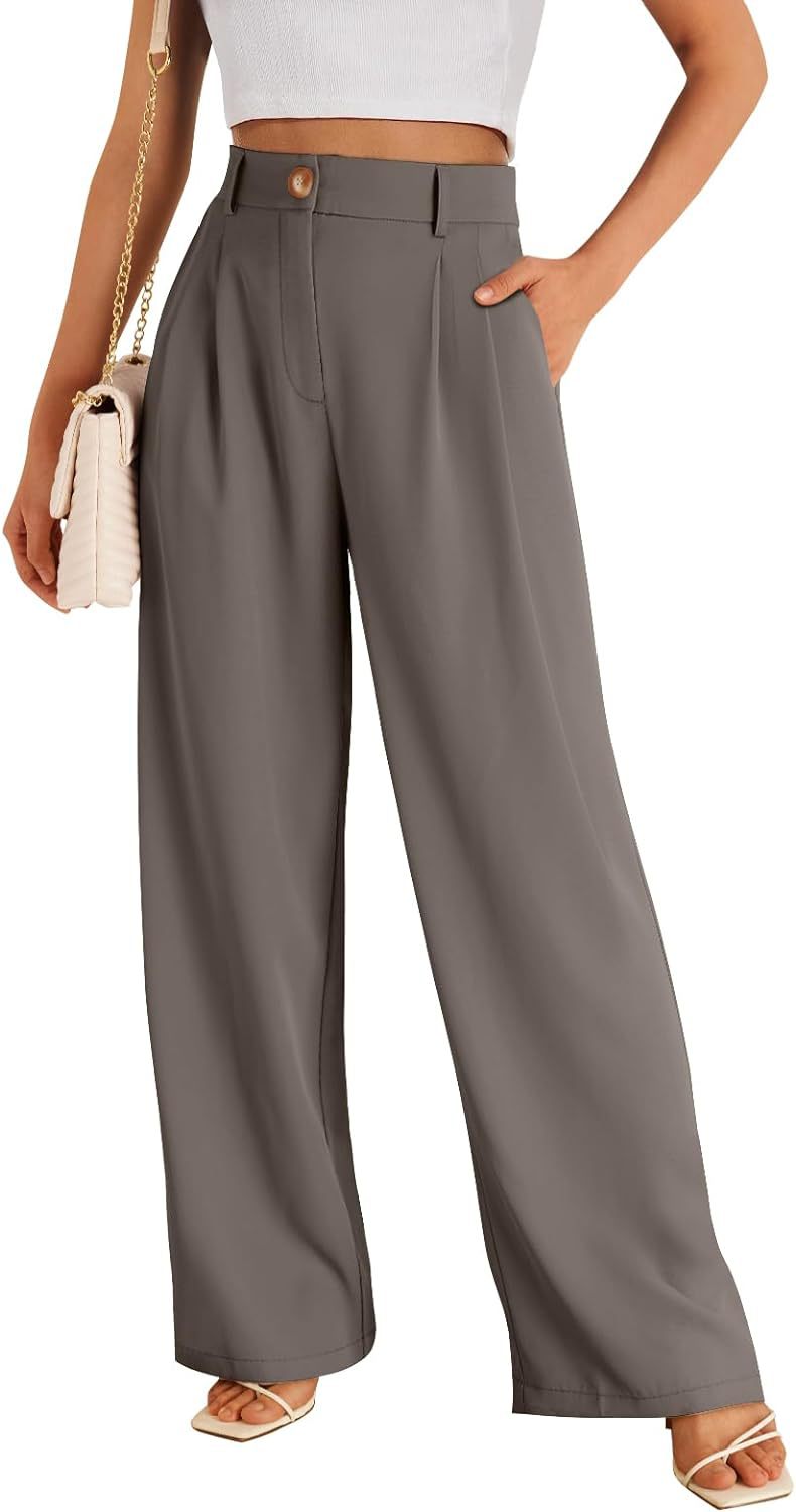 Grey Wide Leg Pleated Pants