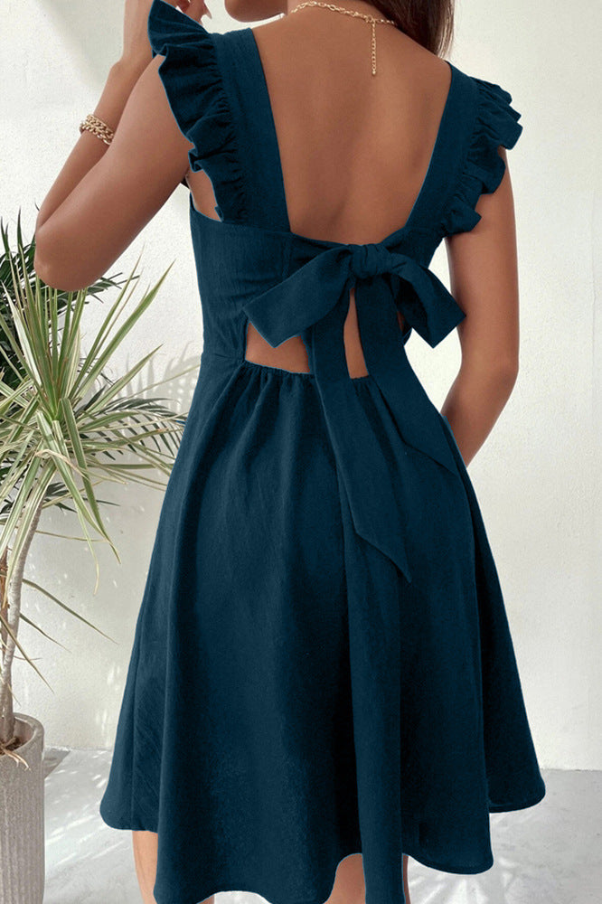 Navy Blue Ruffle Sleeve Dress