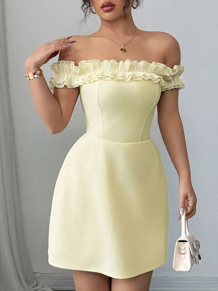 Cream Off-Shoulder Bodycon Mini Dress