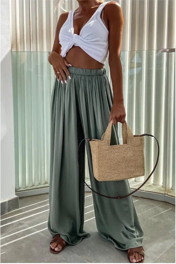 Green Elasticated Waist Straight Trouser