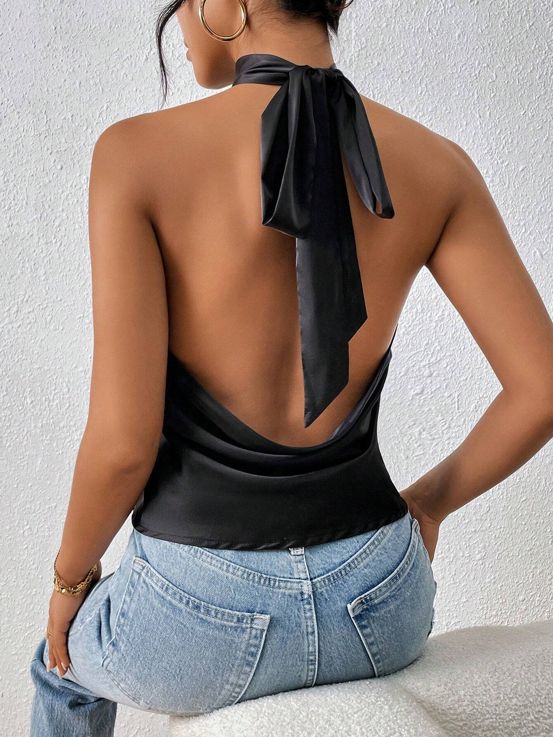 Black Halter Neck Backless Top