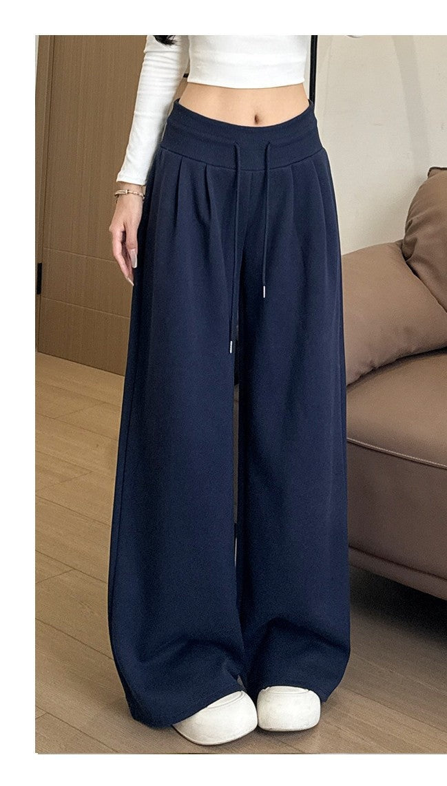 Navy Blue High Waist Barrel Style Double Pleated Sweatpant