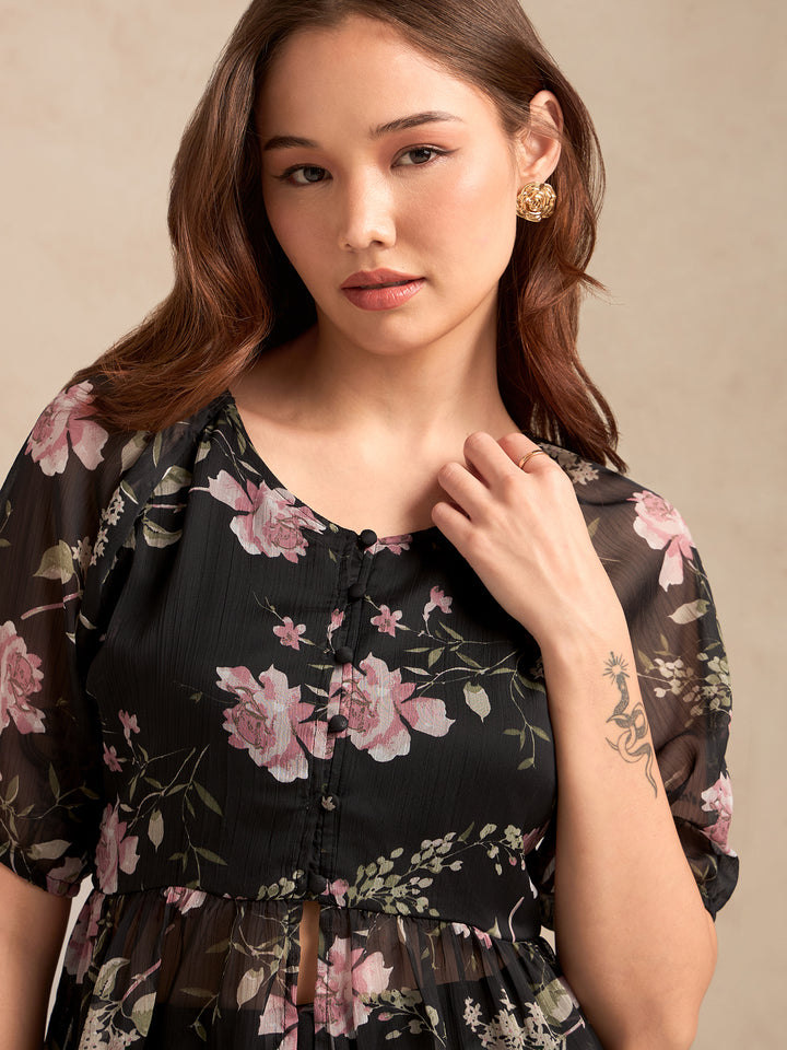 Black Floral Printed Blouse