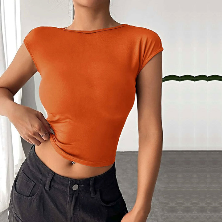 Orange Short Sleeve Back Cut Detail Top