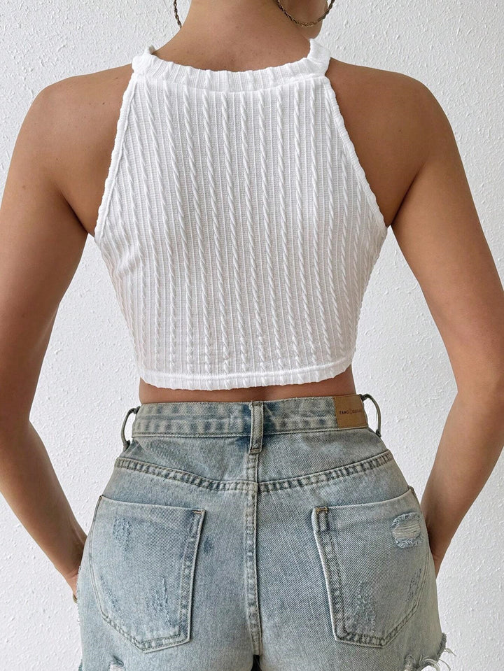White Sleeveless Trim Detail Top