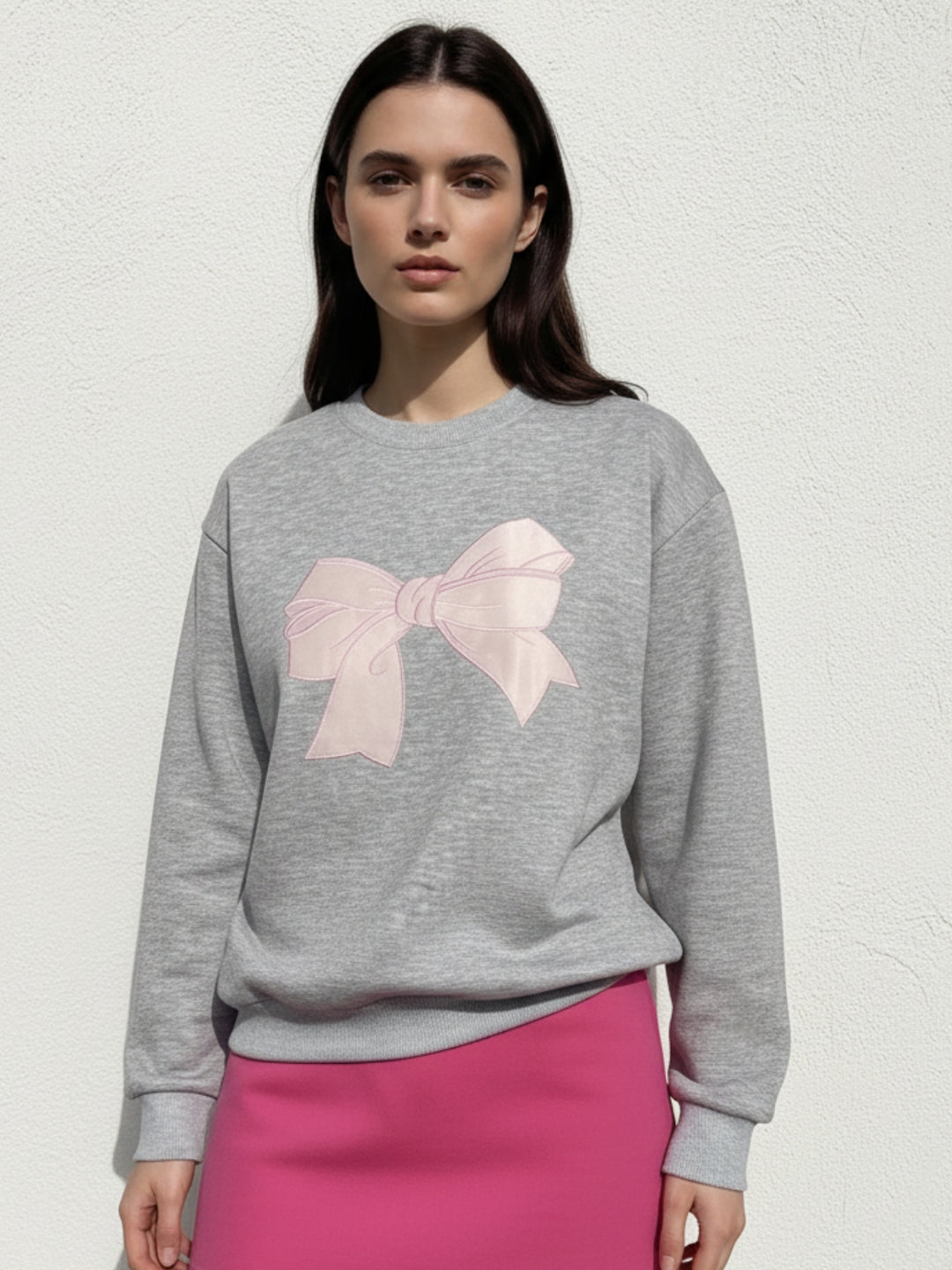 Charcoal Bold Bow Embroidery Sweatshirt