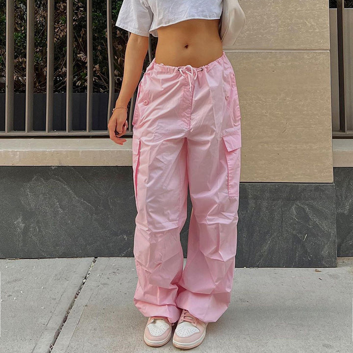 Pink Solid Parachute Pants