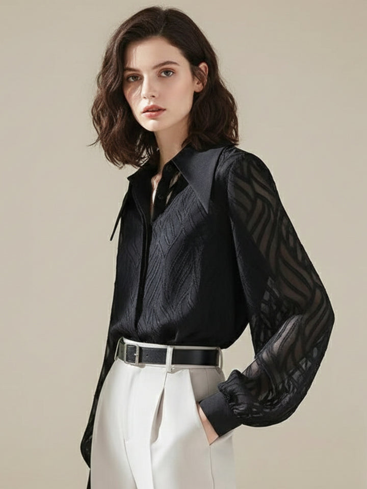 Black Textured Stylized Collar Shirt