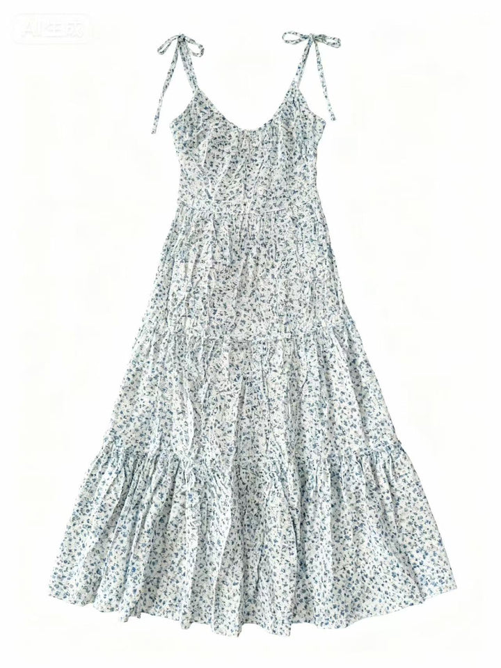 White Shoulder Tie-Up Flare Dress