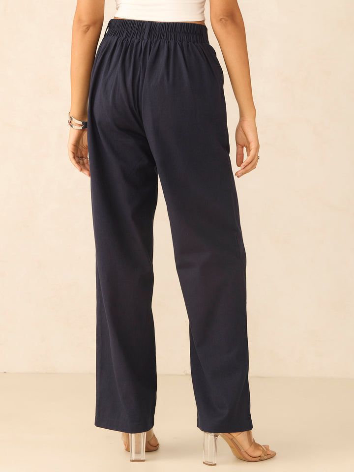 Navy Blue Tapered Fit High-Rise Trouser