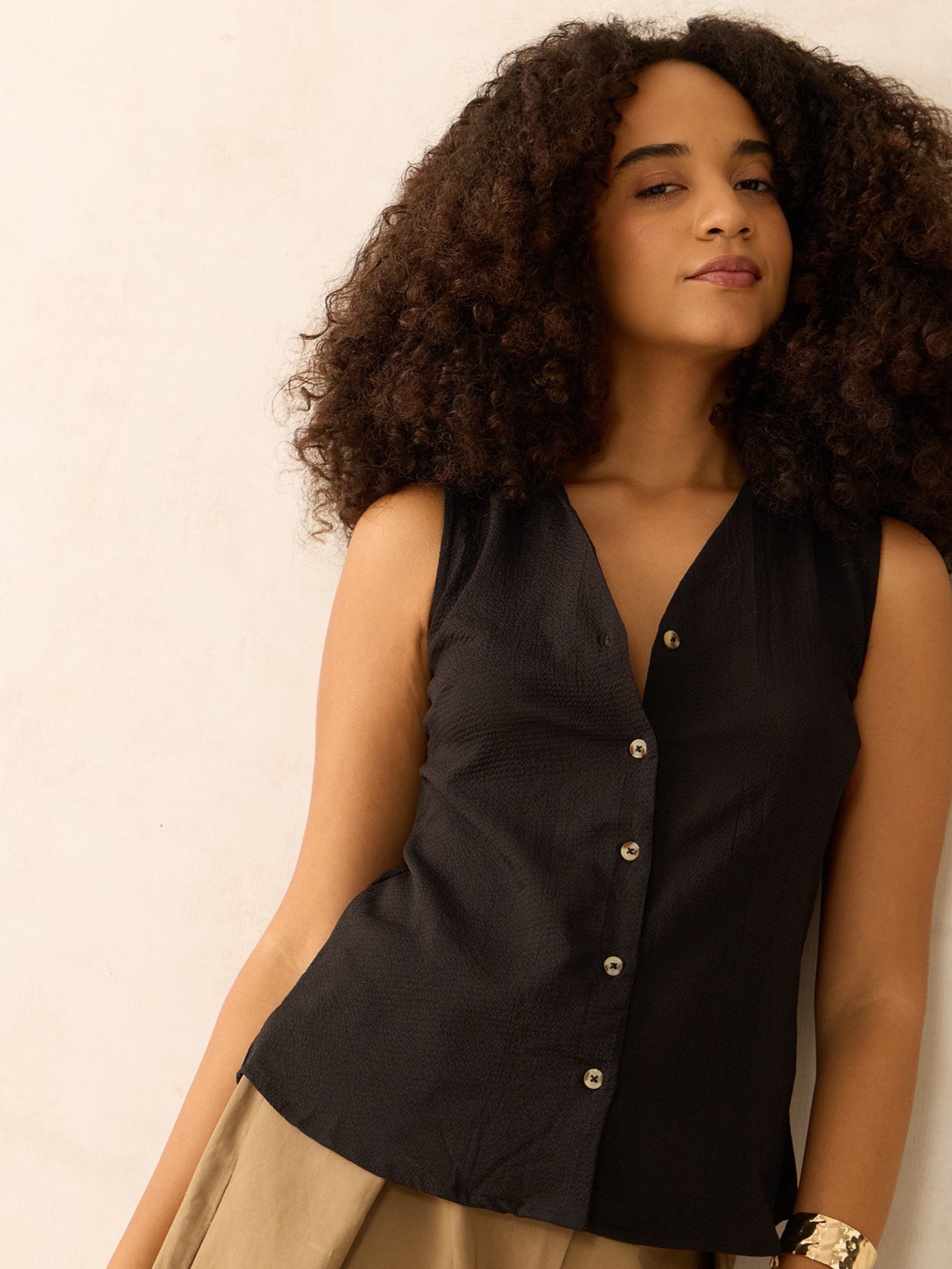 Black Textured Cropped Shirt