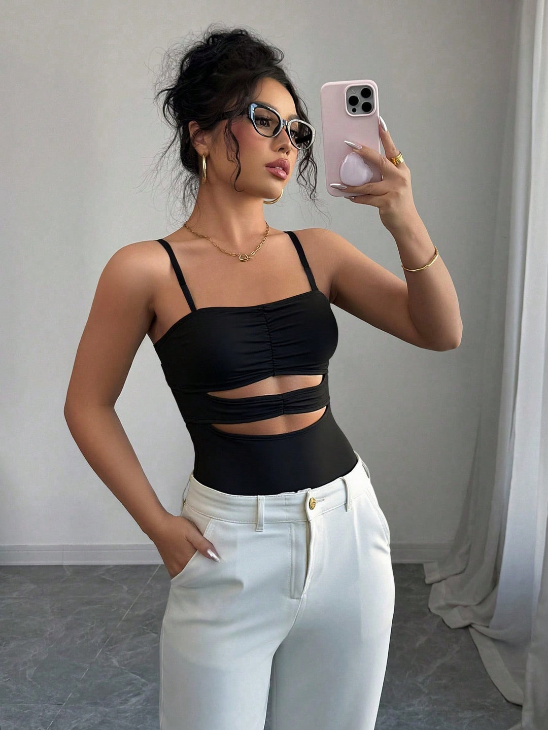 Black Shoulder Strap Cut-Out Detail Top