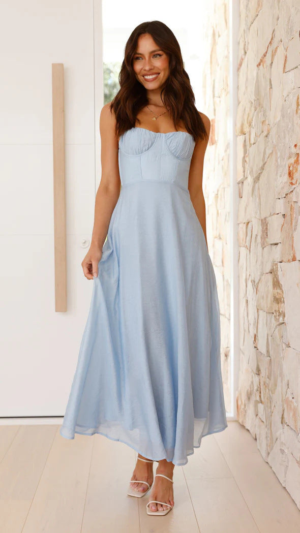 Blue Bustier Top Flowy Dress
