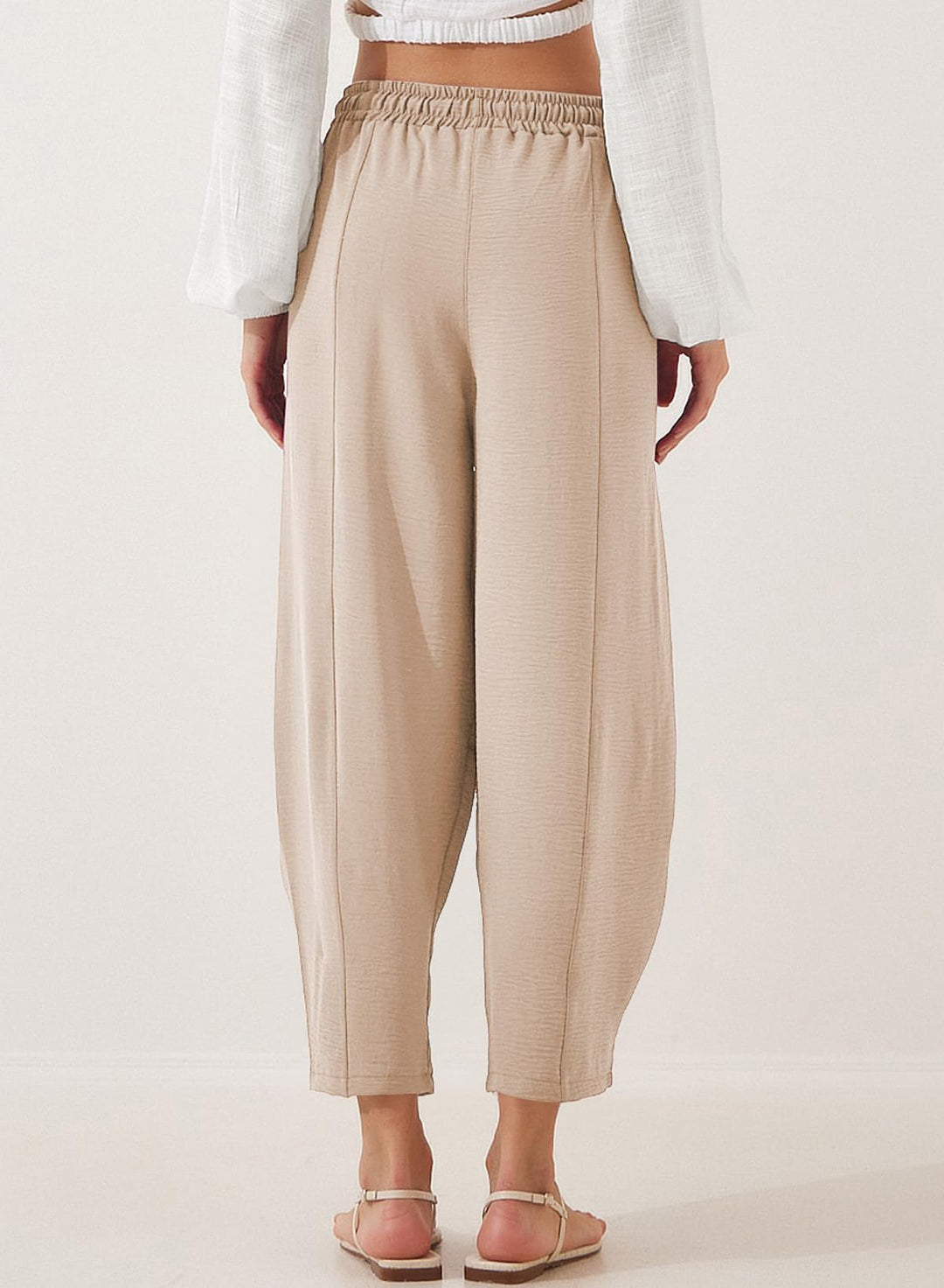 Off White Elasticated Waist Band Wide Leg Trouser