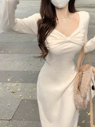 Cream Aline Midi Dress With Bow Detail