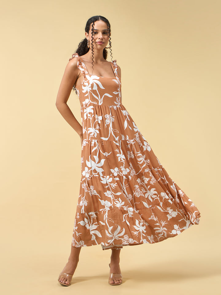 Rust Three Tied Fit & Flare Dress