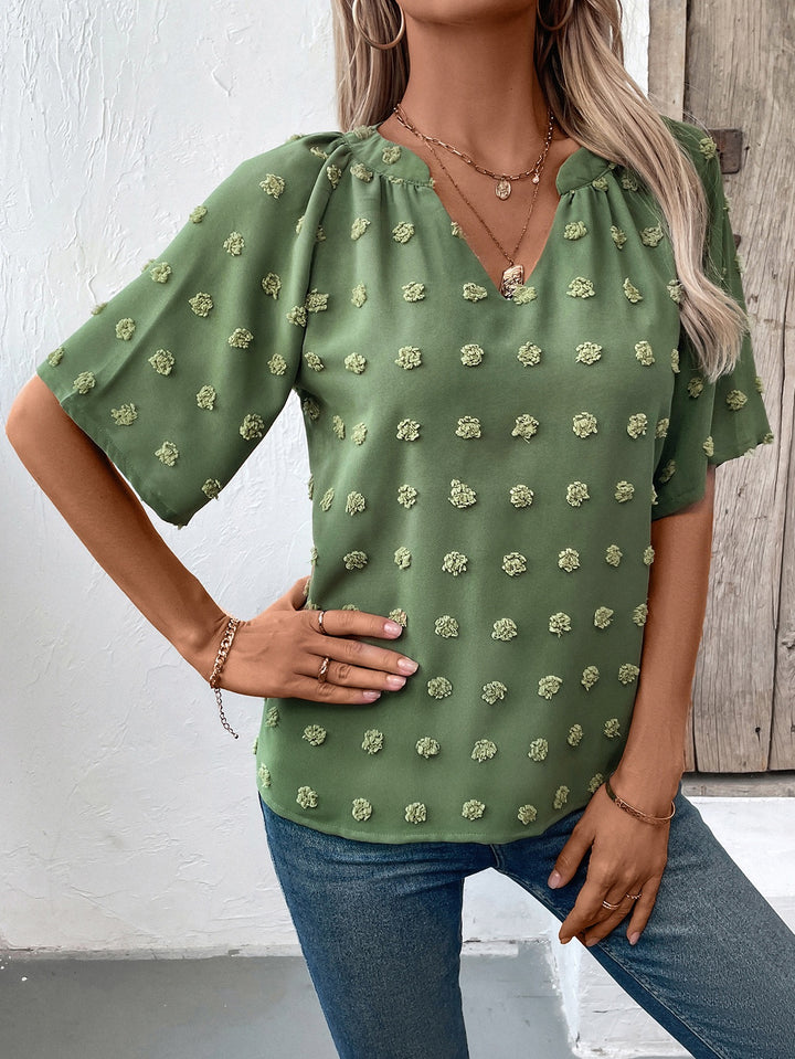 Green V- Neck Short Sleeve Top
