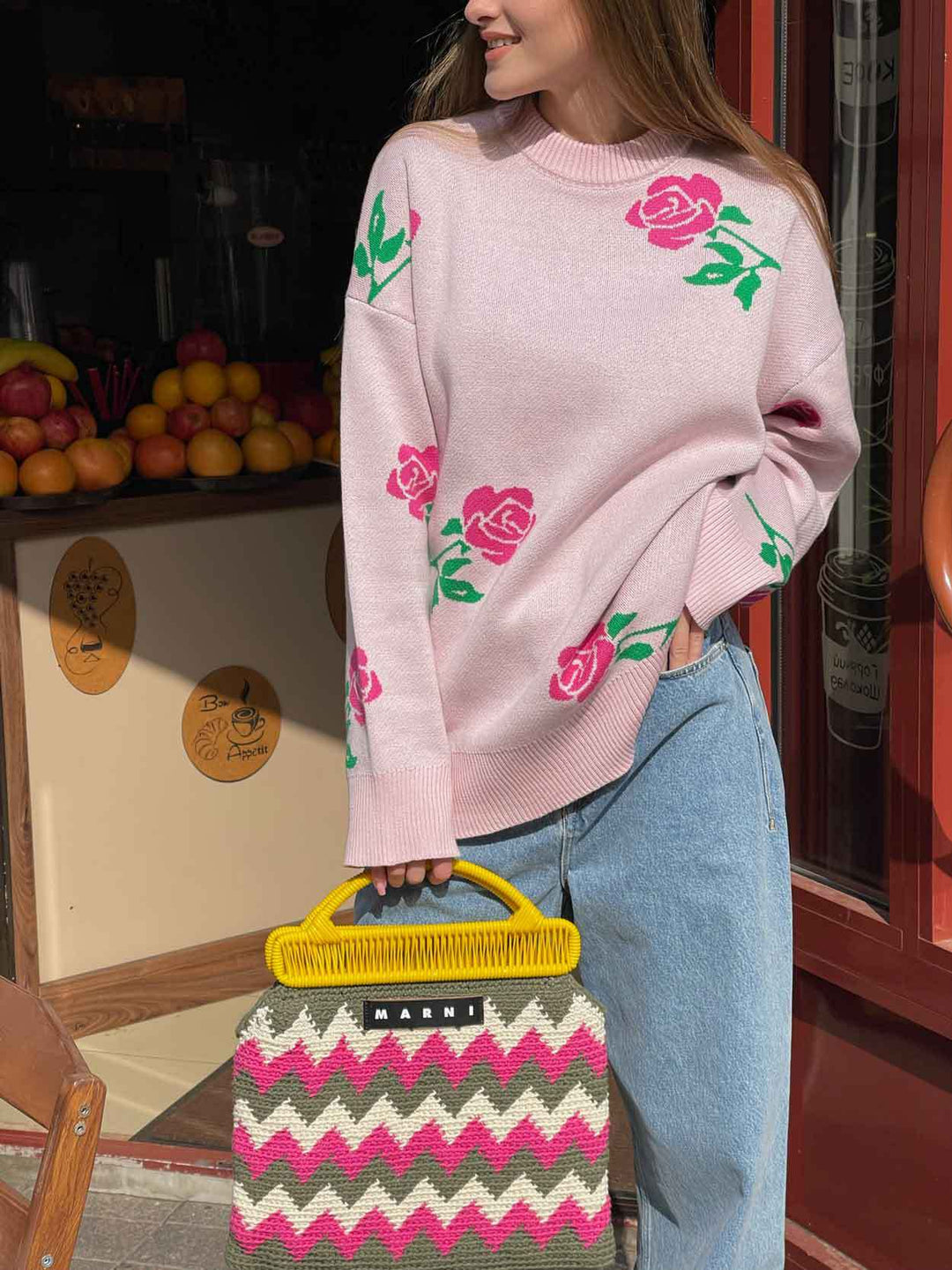 Pink Bold Floral Printed Sweater