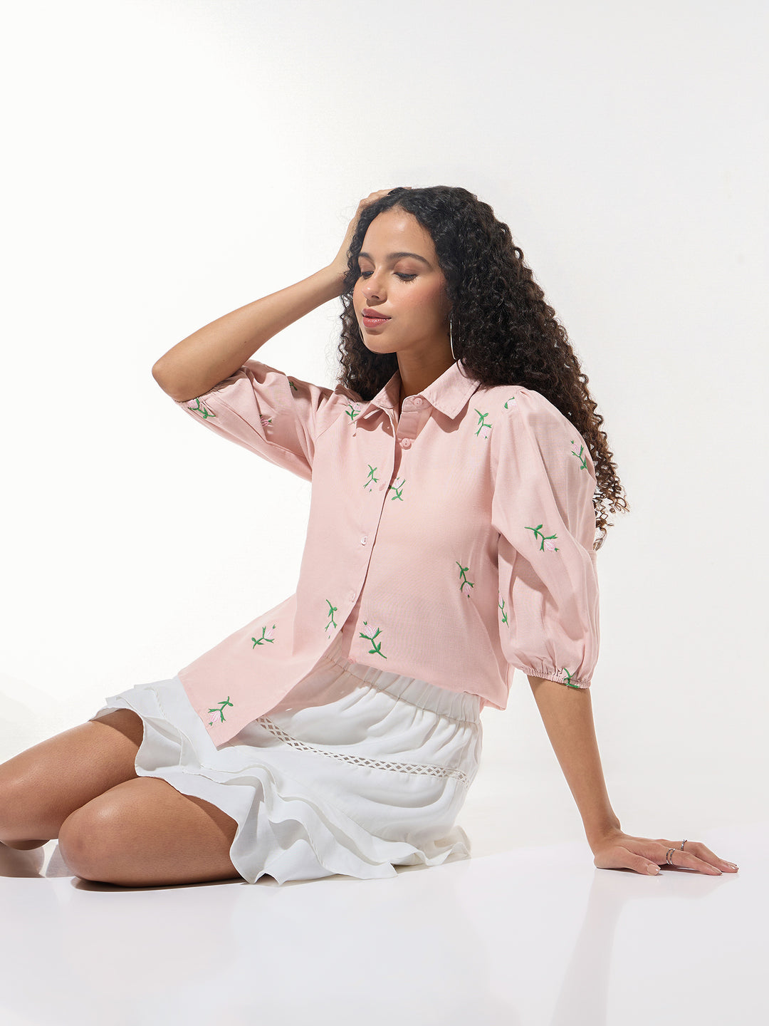 Pink Boxy Shirt With Embroidery Detail