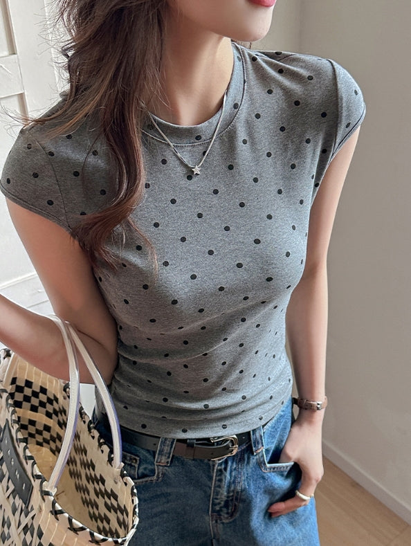 Grey Polka Dot Crew Neck T-Shirt