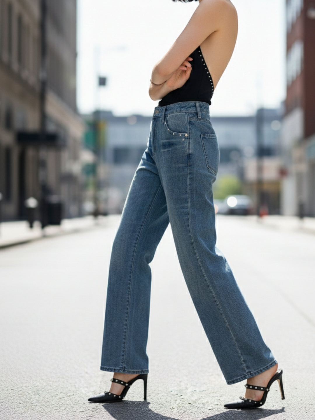 Blue High Waist Wide Leg Jeans