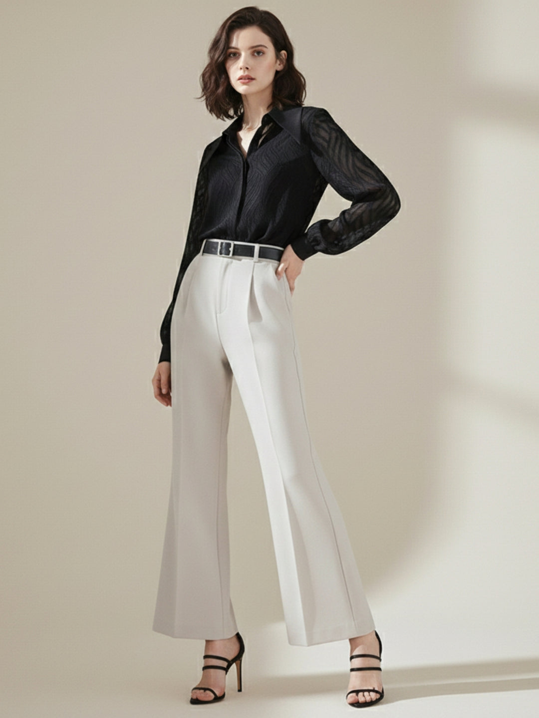 Black Textured Stylized Collar Shirt