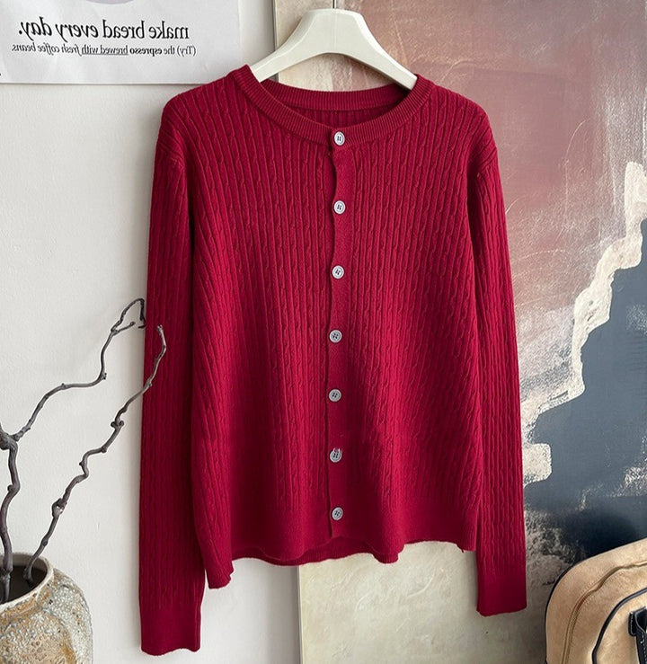 Red Full Sleeve Front Buttoned Cardigan