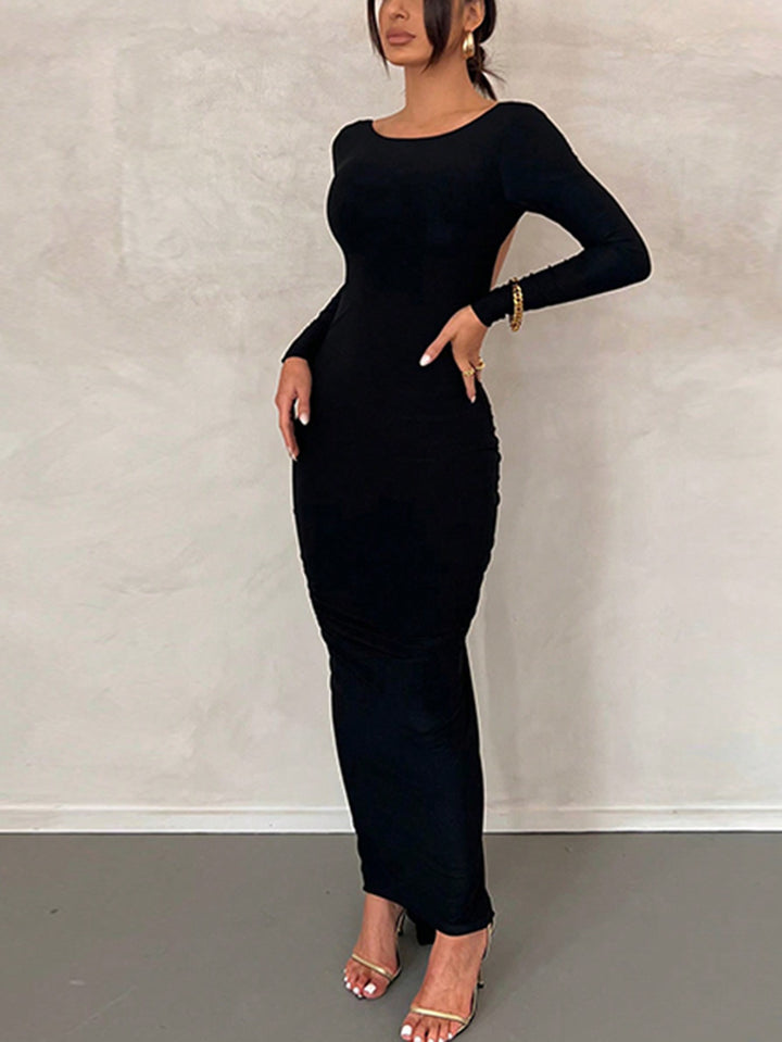 Black Full Sleeveed Backless Bodycon Dress