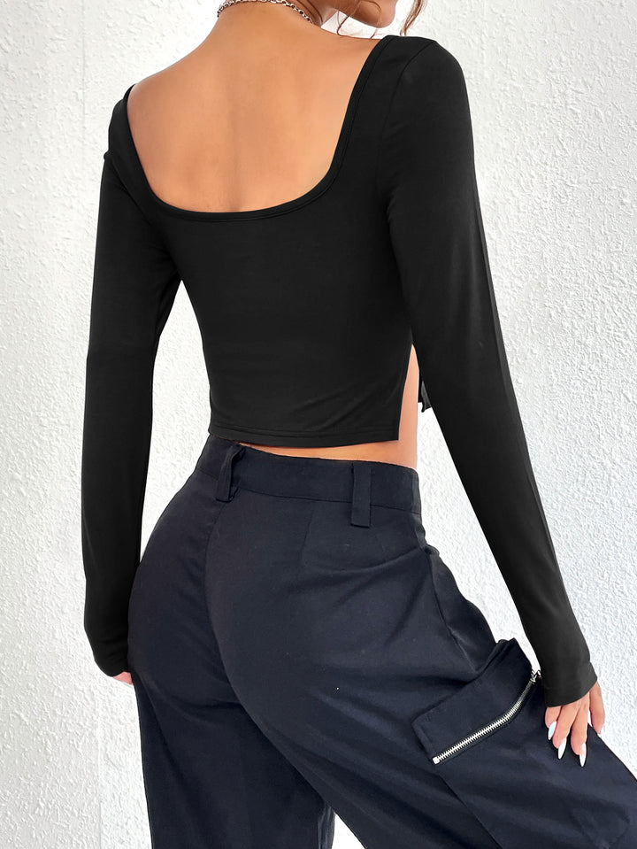 Black Scoop Sweetheart Neckline Fitted Top