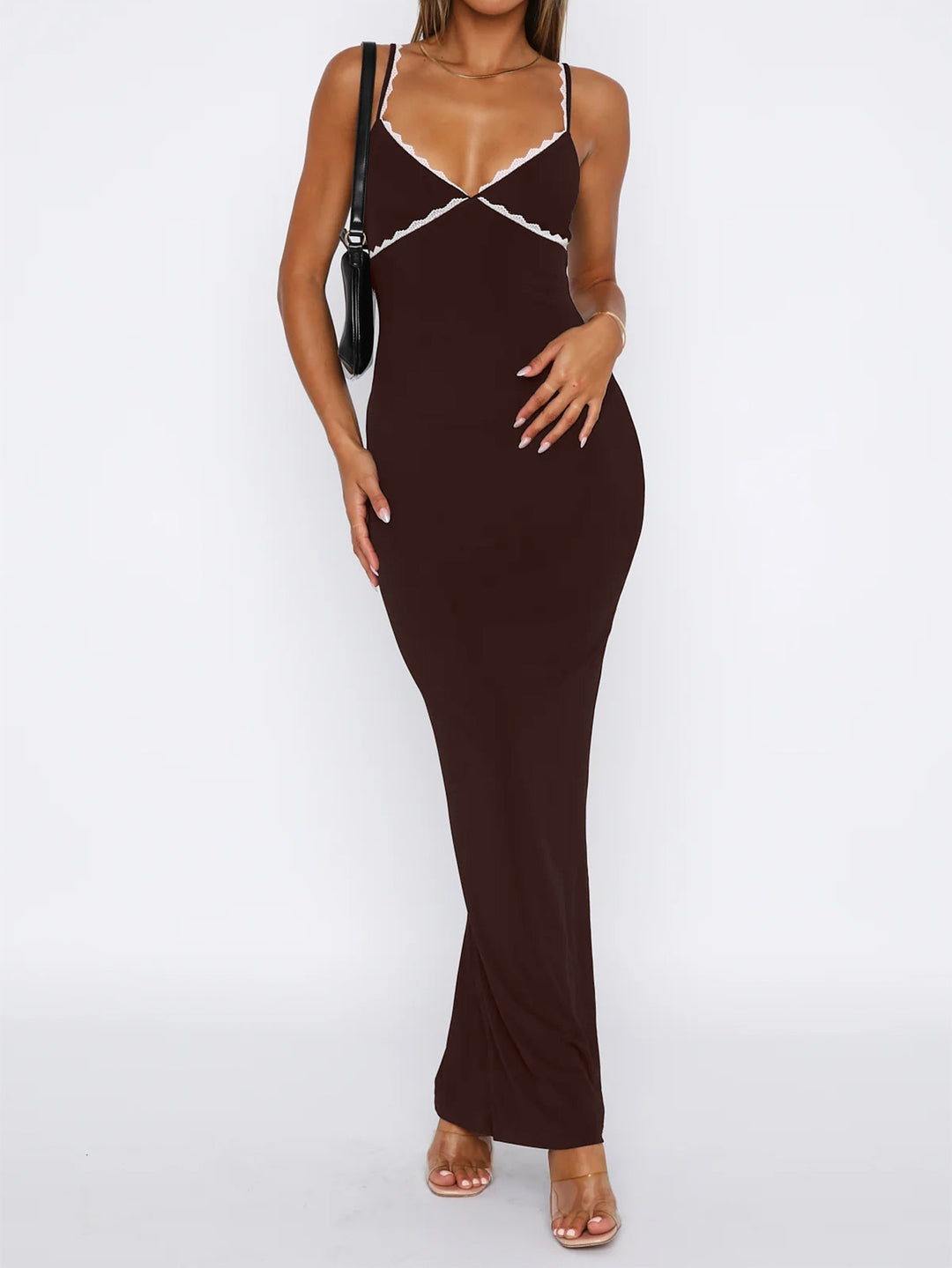 Brown Strappy Bodycon Maxi Dress