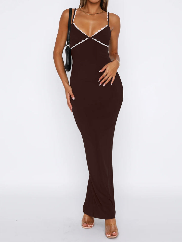 Brown Strappy Bodycon Maxi Dress