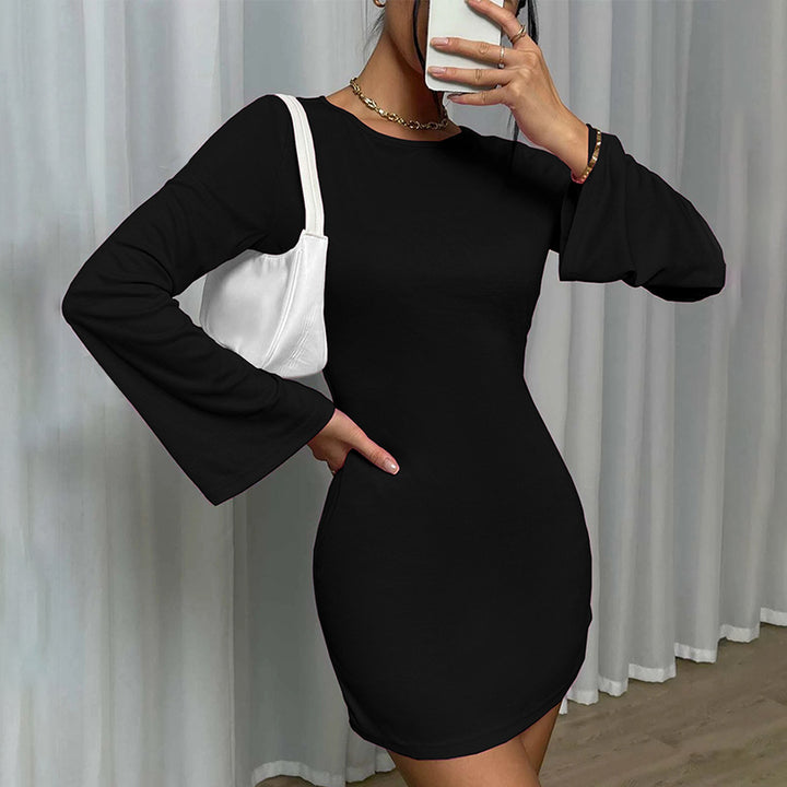 Black Bell Sleeve Fitted Dress