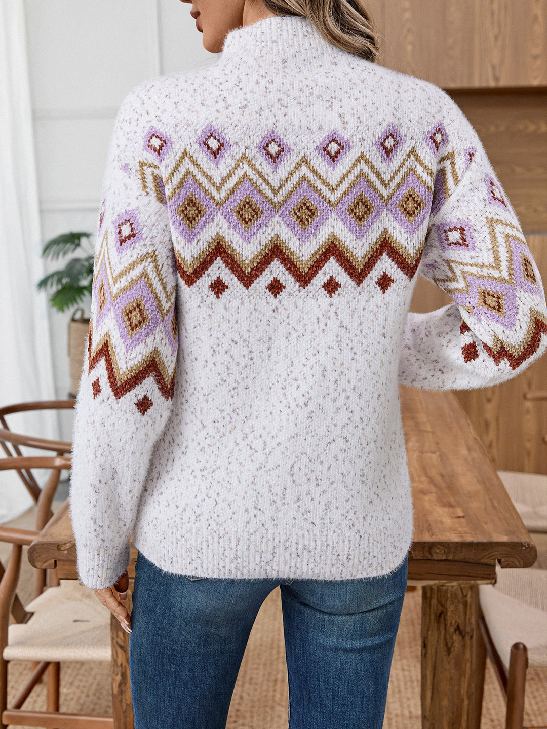 White Full Sleeves Printed Relaxed Sweater