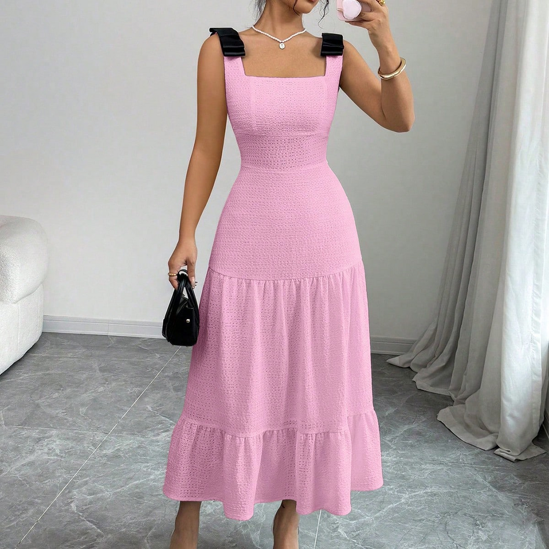 Pink Bow Attached Sleeveless Dress