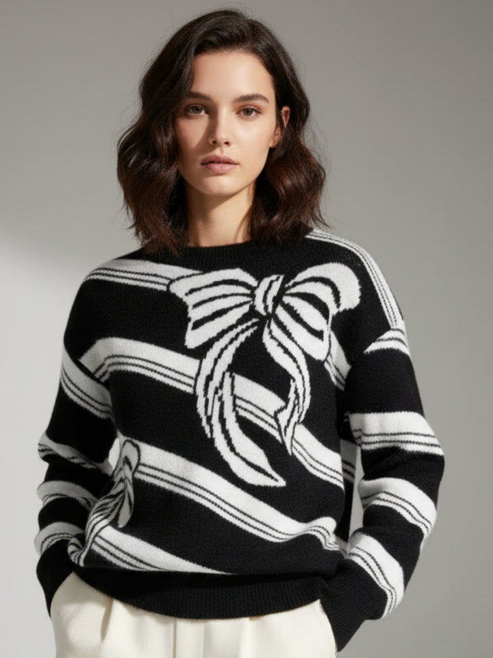 Black Full Sleeve Printed Slouchy Sweater