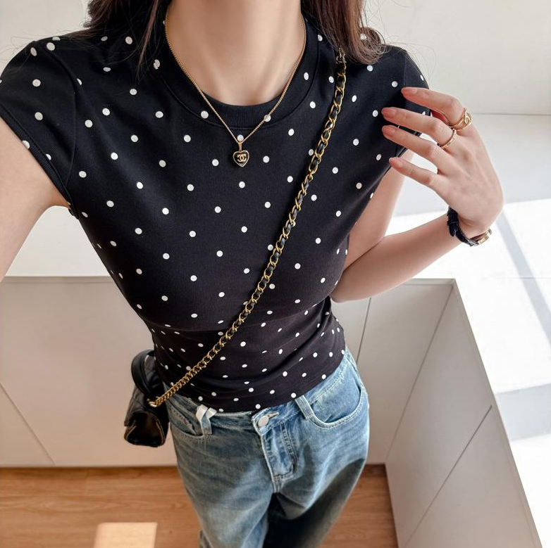 Black Polka Dot Crew Neck T-Shirt