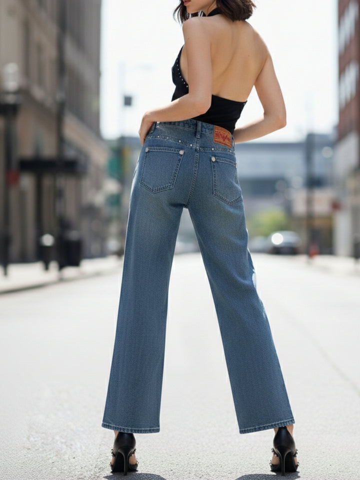 Blue High Waist Wide Leg Jeans