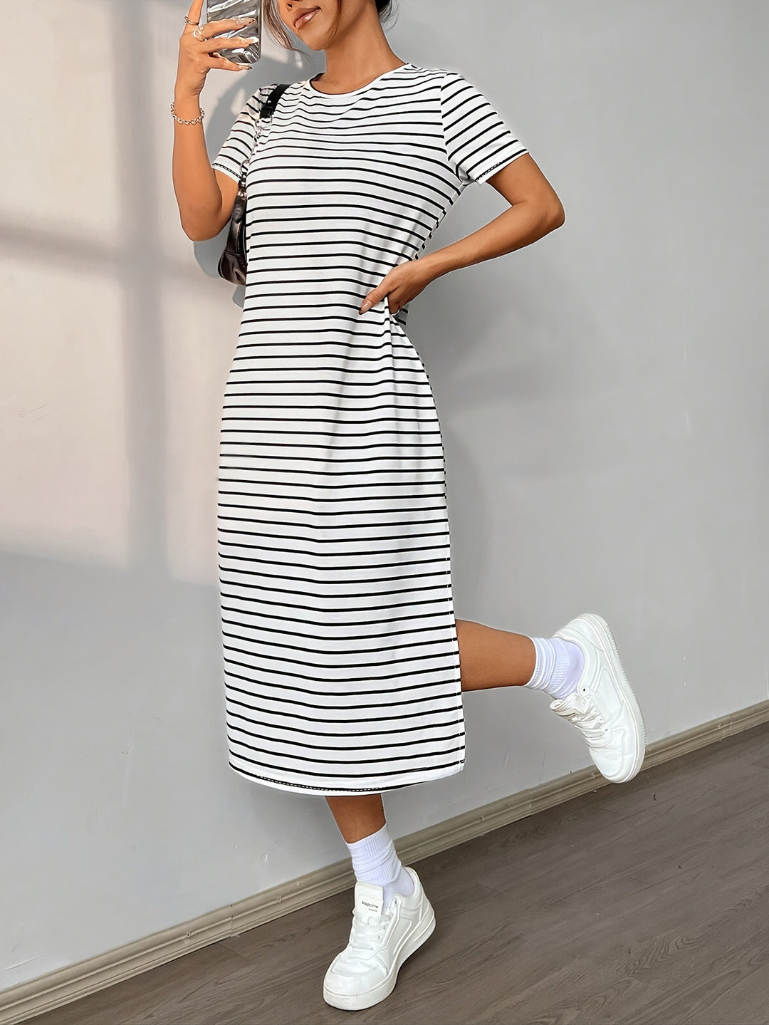 White Tshirt Dress With Side Slit