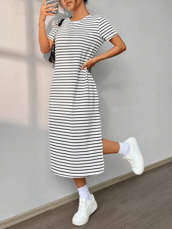 White Tshirt Dress With Side Slit