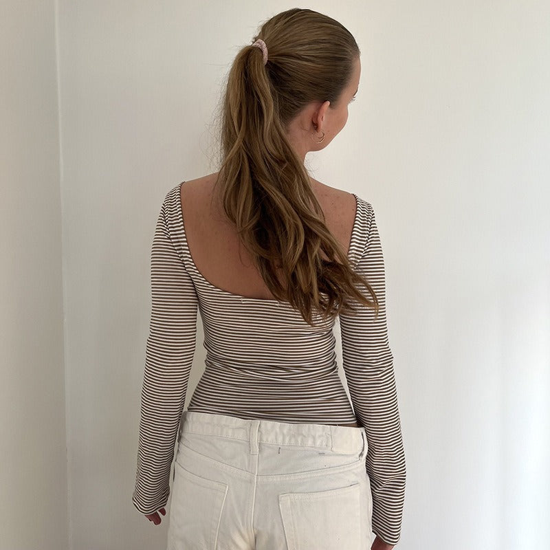 Brown Full Sleeves Fitted Top