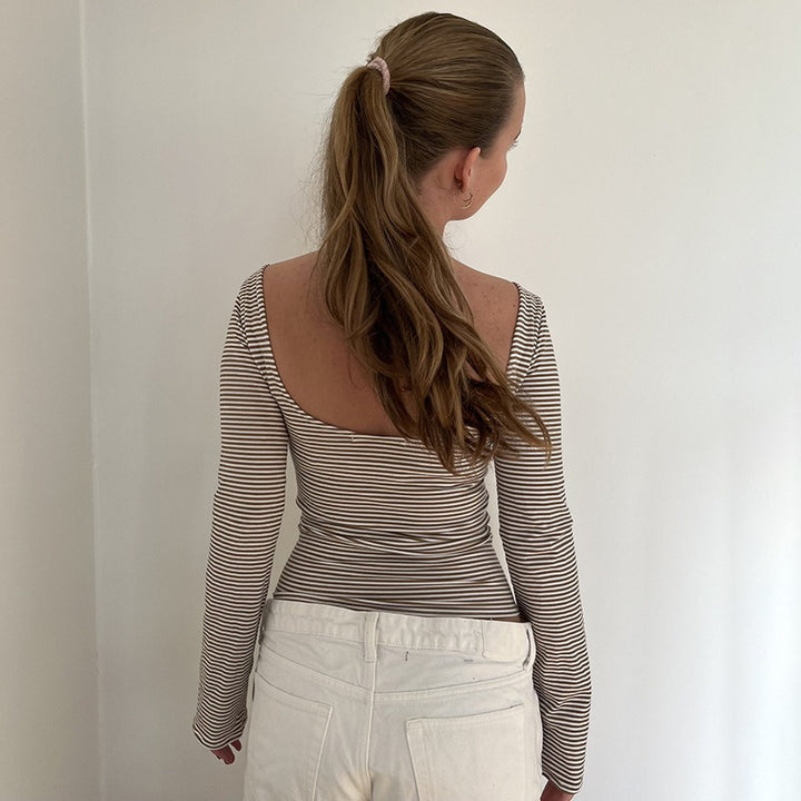 Brown Full Sleeves Fitted Top