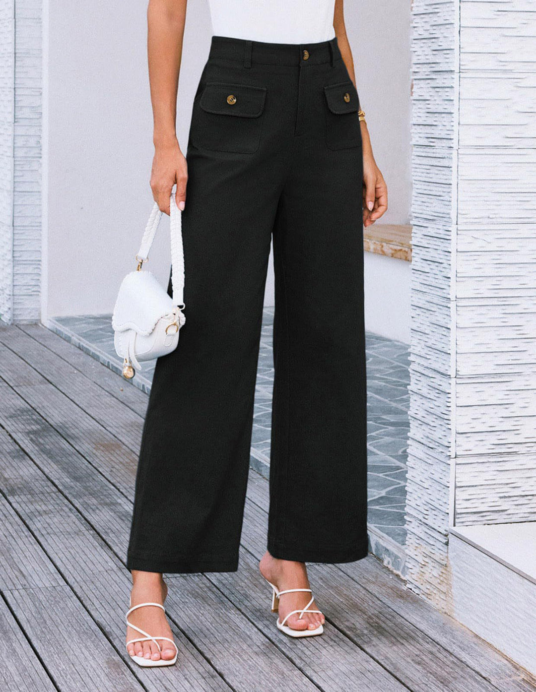 Black Front Pockets Straight Leg Trouser