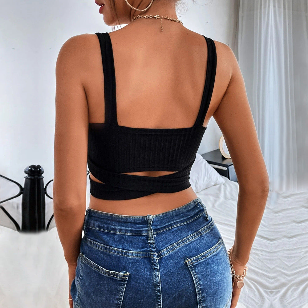 Black Strappy Crop Cami Top