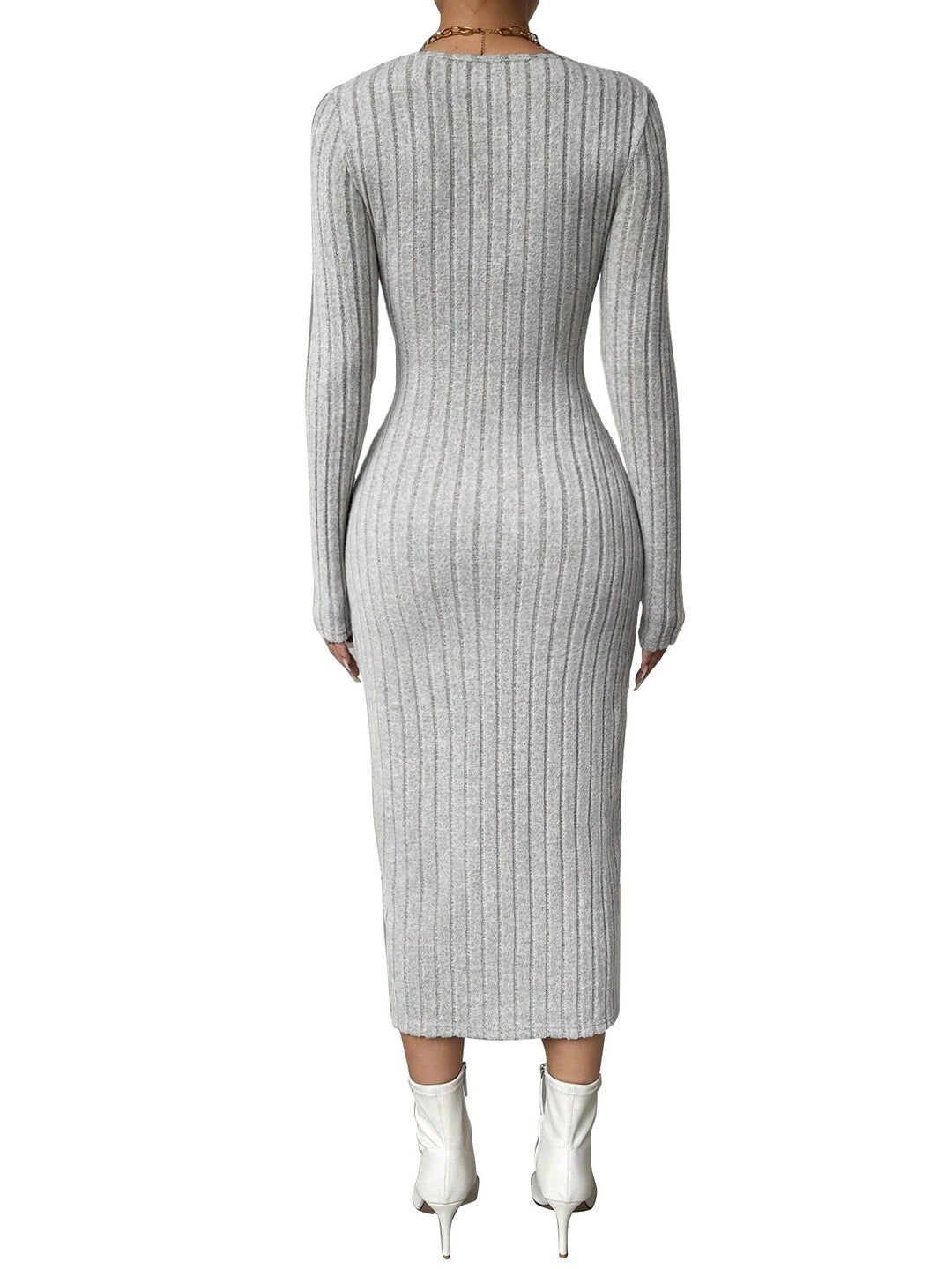 Grey Full Sleeve Front Twisted Dress